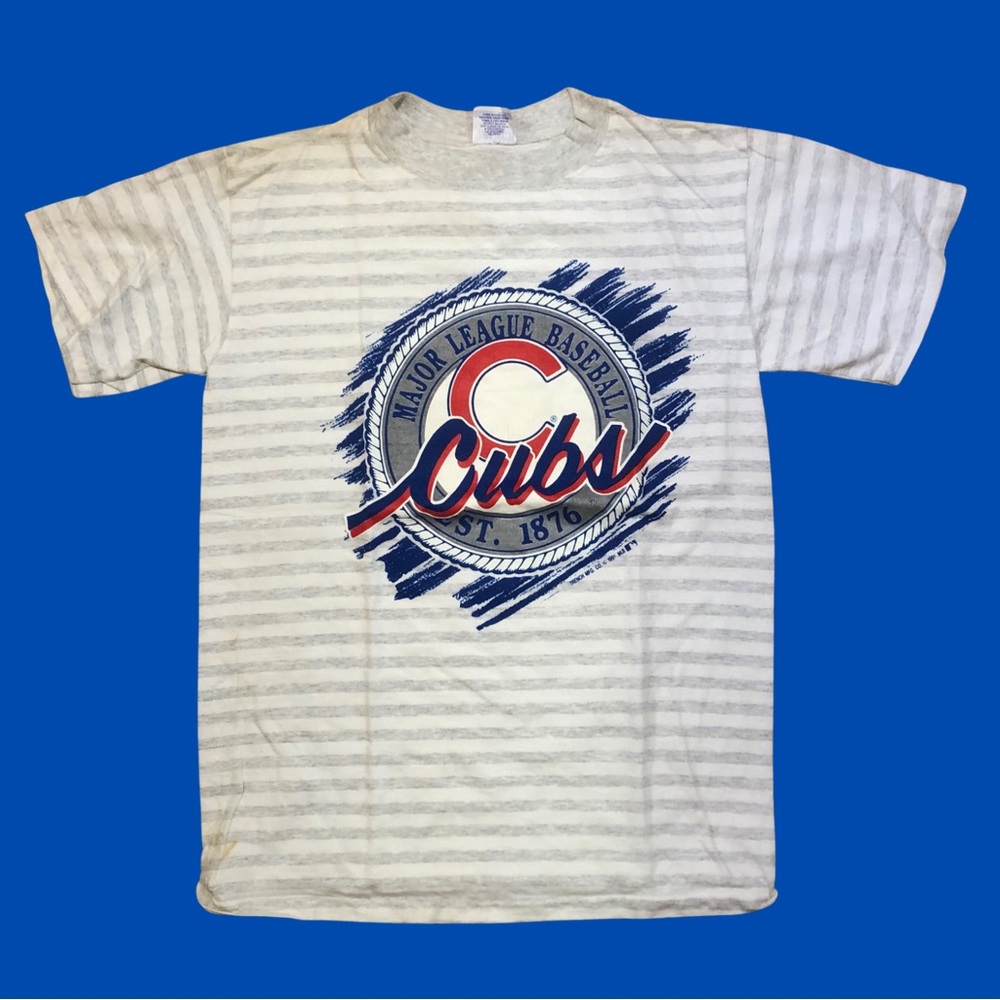 Cubs Short Sleeve Striped Logo Tee - White/Gray